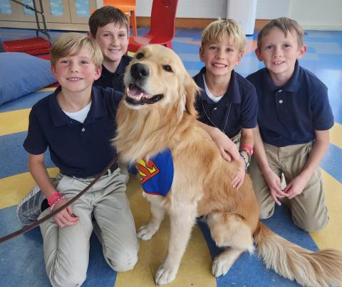 kids with gemme the dog