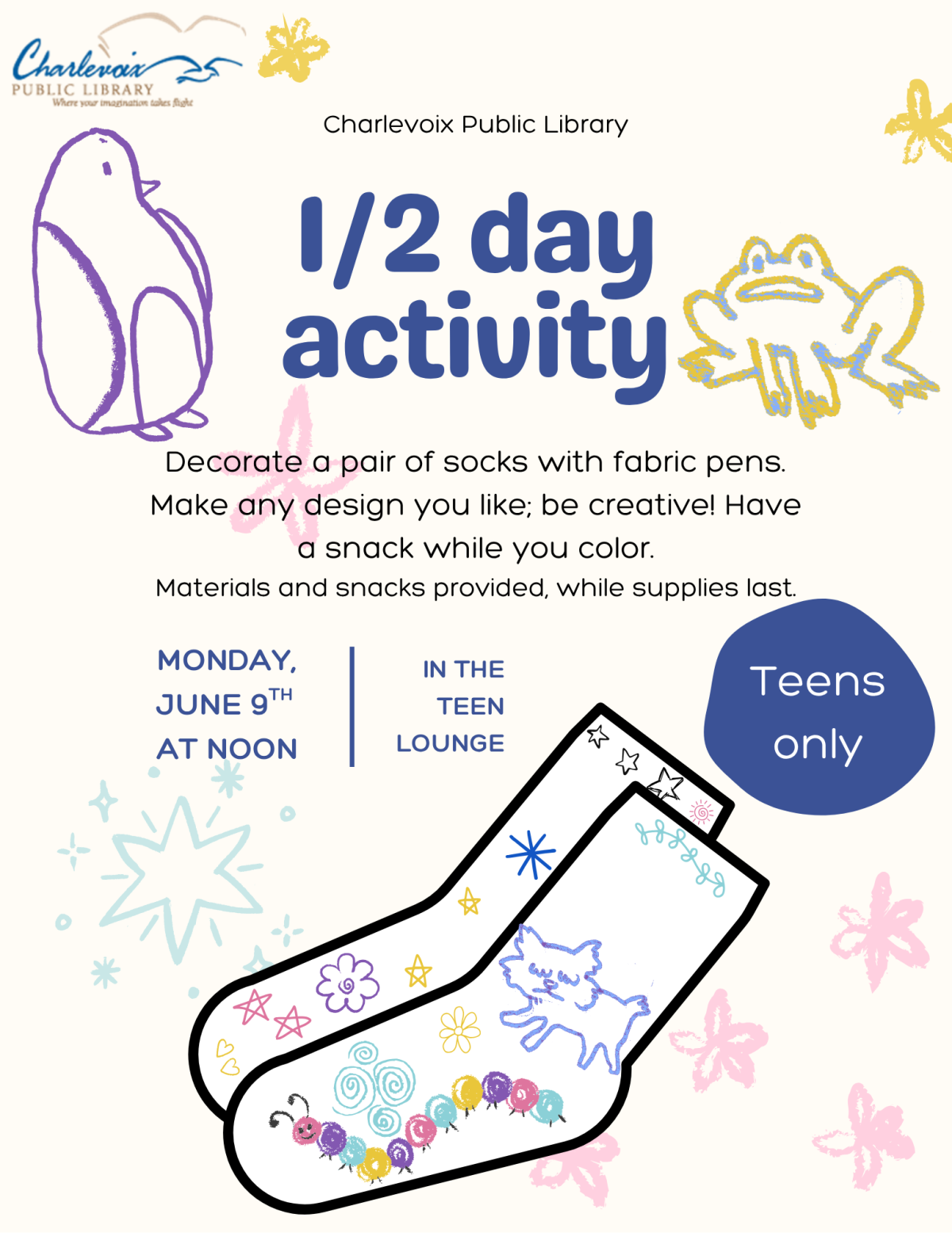Half Day Activity for Teens only. Sock decorating.
